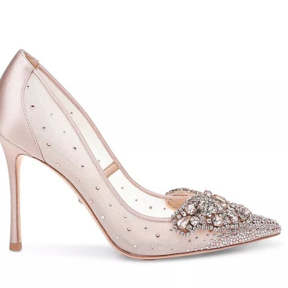 Badgley Mischka Quintana Crystal & Mesh High-Heel Pumps Size 9.5 - Picture 4 of 16